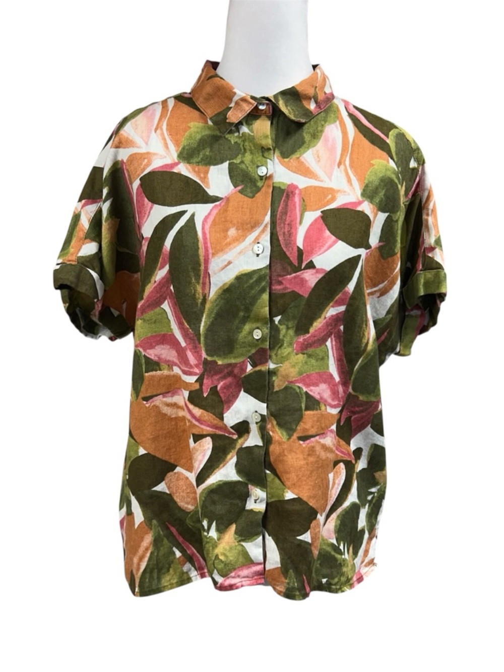 Rachel Zoe Linen Tropical Camp Button Up Shirt Sz L